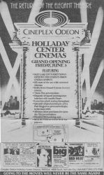 Opening day ad for the Cineplex Odeon Holladay Center Cinemas.