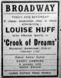 Ad for 'Crook of Dreams' at the Broadway.
