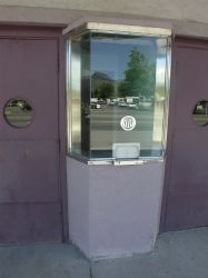 The ticket booth of the Main Theatre, with entry doors on either side. - , Utah