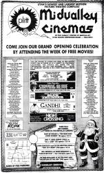 Opening day ad for the Midvalley Cinemas.