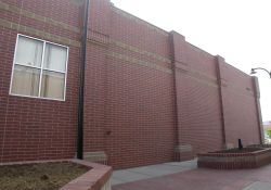 The east exterior wall of Theater 6, the largest auditorium at Movies 10.  The window is for the projection room.   - , Utah