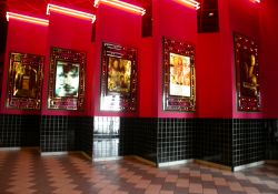 Along the east wall of the Movies 10 lobby are five poster cases. - , Utah