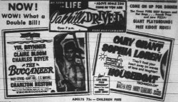 Newspaper advertisement for Charlton Heston in 'The Buccaneer' and Cary Grant in 'Houseboat'. - , Utah