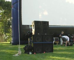 Loudspeaker equipment set up one side of the Open Air Cinema screen. - , Utah