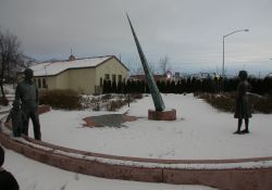 Statues and a giant sundial in the courtyard of the SCERA Showhouse. - , Utah