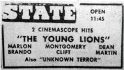 'The Young Lions' and 'Unknown Terror', two CinemaScope hits at the State in 1958. - , Utah