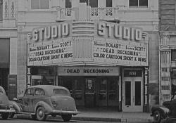 Humphrey Bogart and Lizabeth Scott in 'Dead Reckoning', on the marquee of the Studio Theatre on 24 February 1947. - , Utah