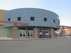 On the south side of the theater is the entrance doors and ticket booth. - , Utah