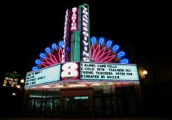The Thanksgiving Point Stadium 8 theater has an impressive display of neon on its marquee. - , Utah