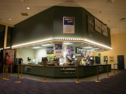The concession stand in the theater lobby.