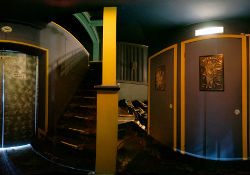 A 'flat' panorama of stairs to the balcony, using natural lighting. - , Utah