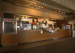 The concession stand in the upper lobby at Trolley Corners.  Patrons entered the Theater 1 auditorium by going either to the right or left of the concession stand. - , Utah