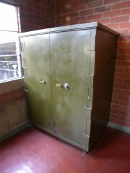 A large safe in a corner of the ticket booth level of the Trolley Corners theater complex.   - , Utah