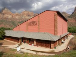 Zion Canyon Giant Screen Theatre is located in Springdale, near the entrance of Zion National Park.